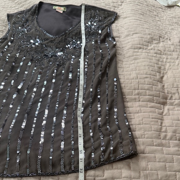 Flying Tomato Gray Sequin & Bead V-Neck Tunic Mini Dress - Picture 6 of 6